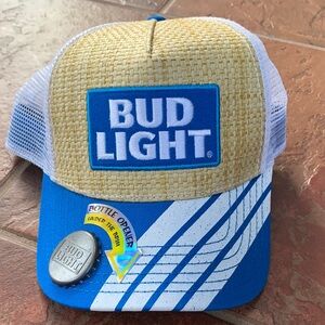 Bud Light Straw and Mesh Trucker Hat with Bottle Opener
